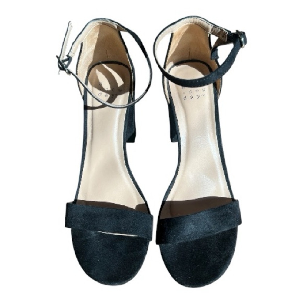 a new day Black Faux Suede Open Toe Ankle Strap Heel Women Shoes 8.5 - Picture 3 of 6